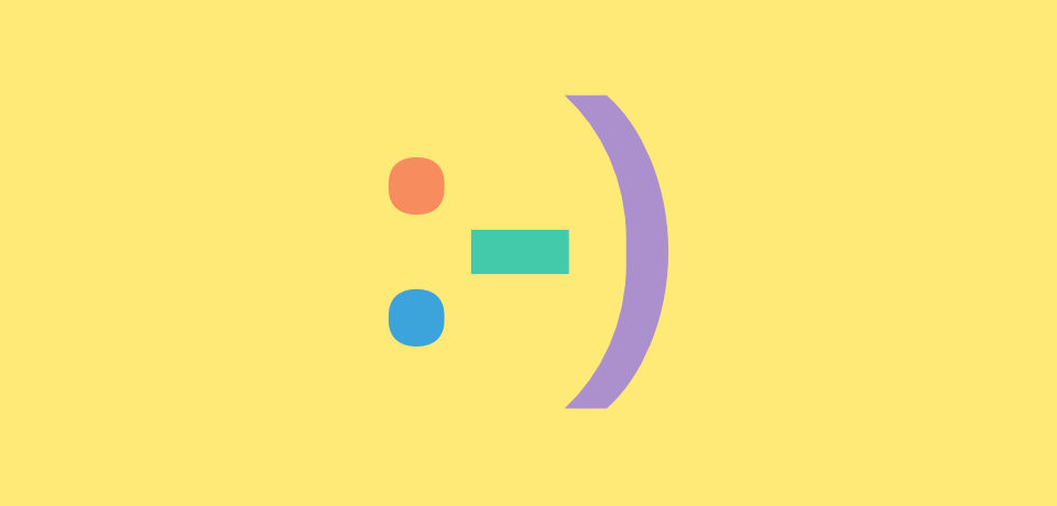 A colourful smiley emoticon on a bright yellow background